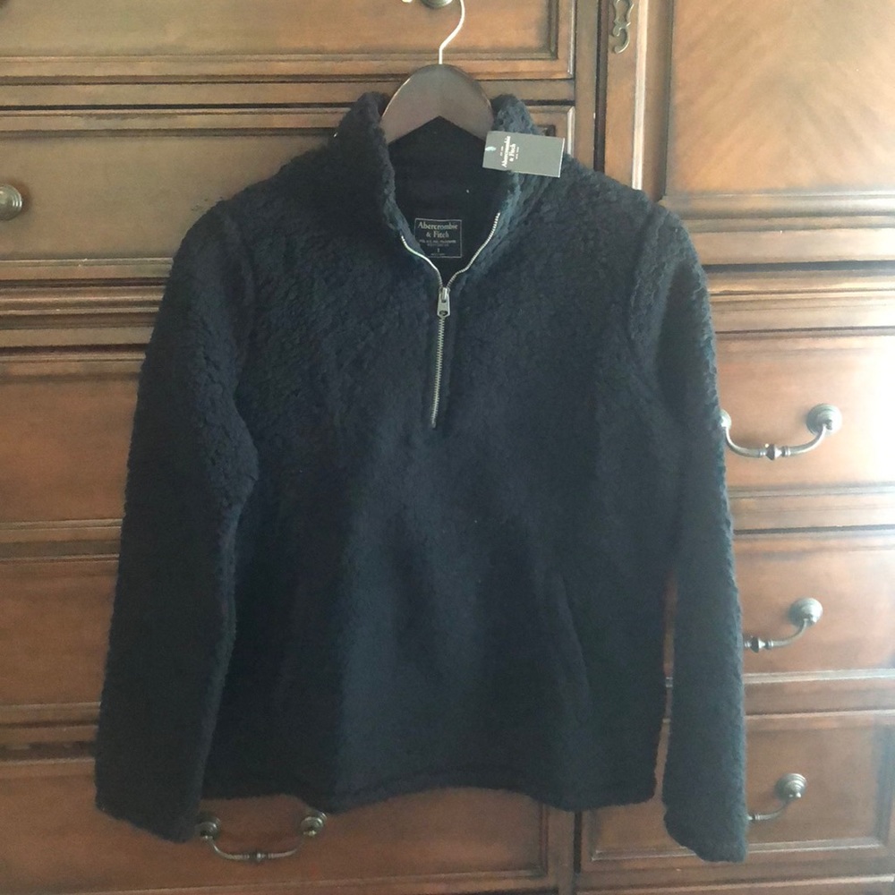 Abercrombie & Fitch black nubby half zip NEW small